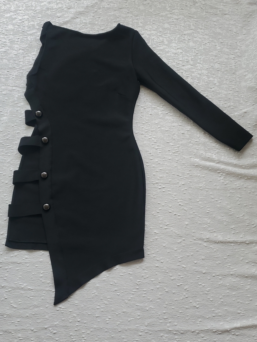 Black Asymmetric Long-Sleeve Sheath Dress